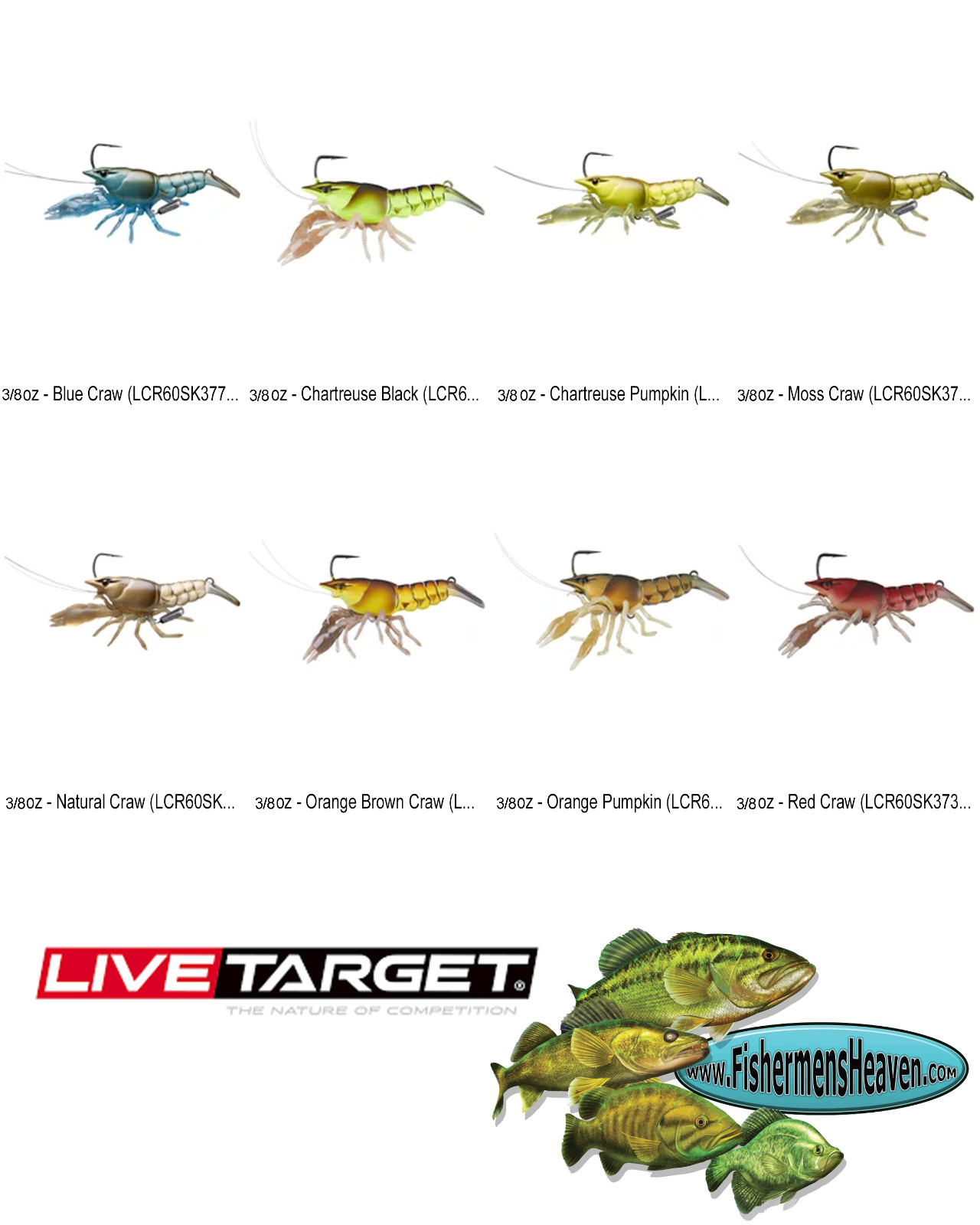 Live Target LIVE Craw Crawfish Crawdad Jig Bait (LCR60SK) 3/8oz Any 8 Colors