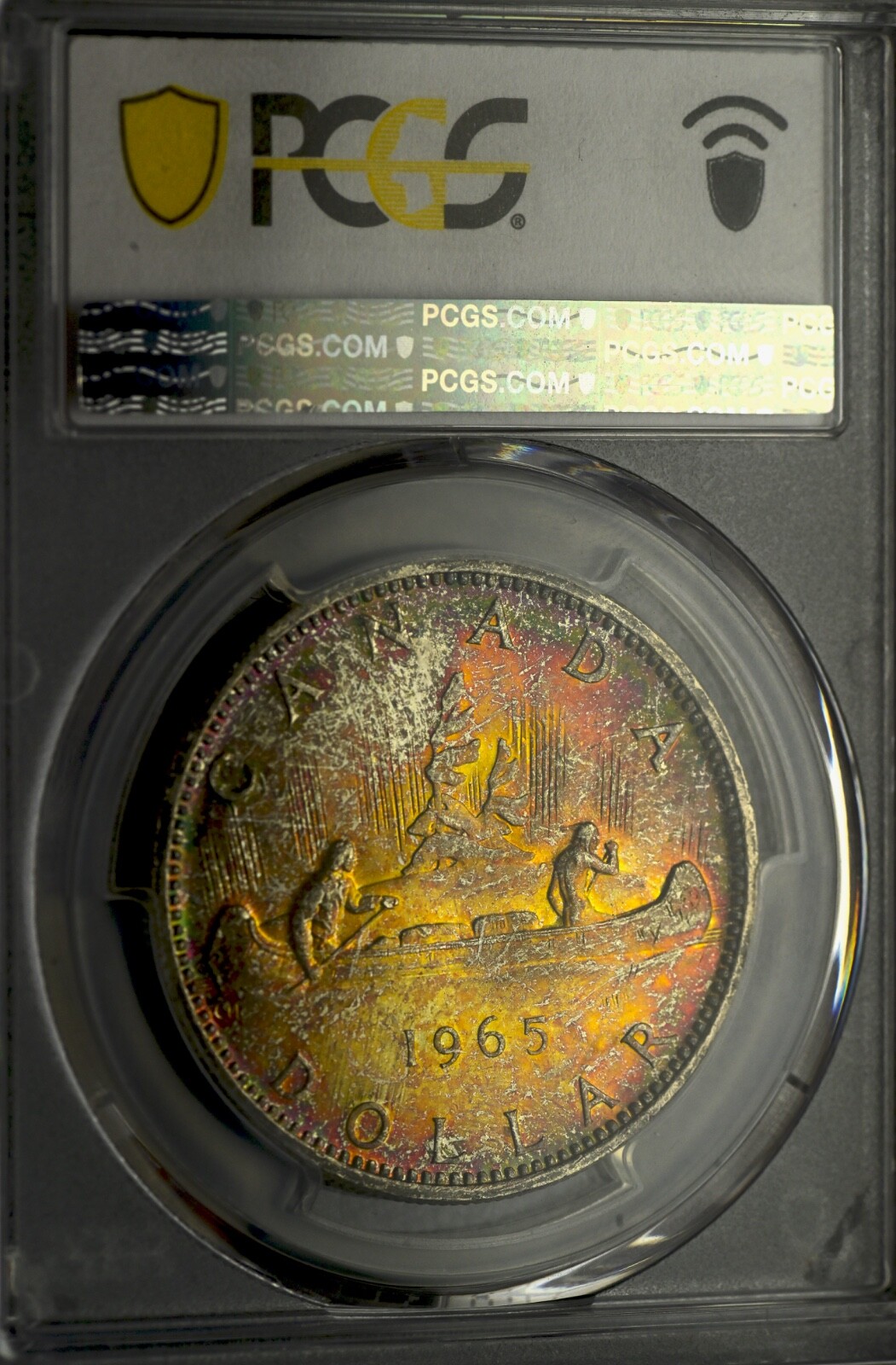 1965 T1 SBP5 Silver Dollar $1 PCGS MS-64 - Amazing Multi-Colours Tones