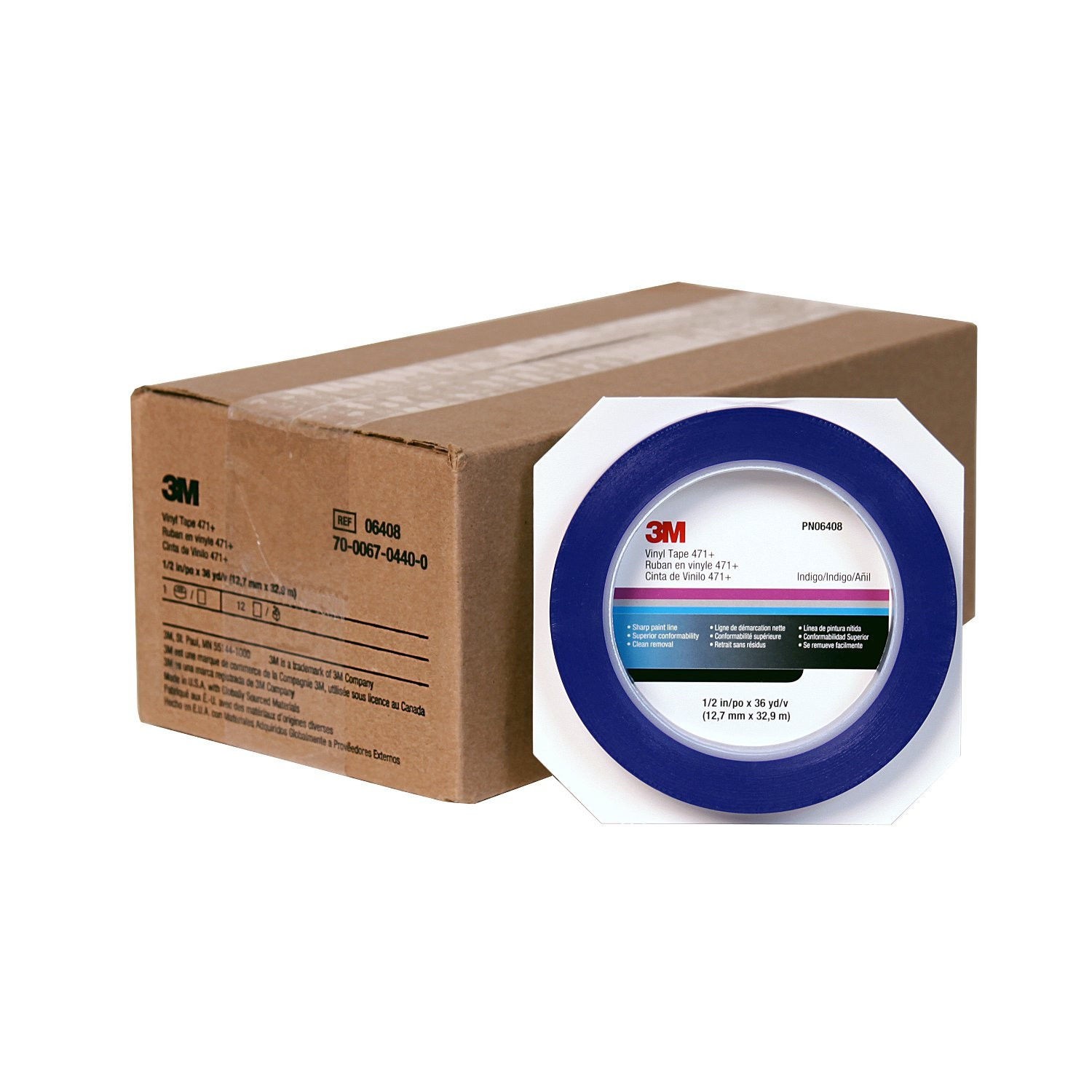 3M 06408 Blue Fine Line Vinyl Tape 471+, 1/2" x 36 yds