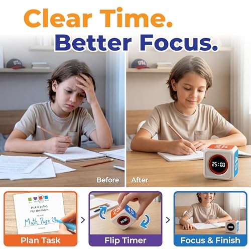Visual Timer for Kids & Adults – Pomodoro Timer Cube with 5/10/25/45 Min