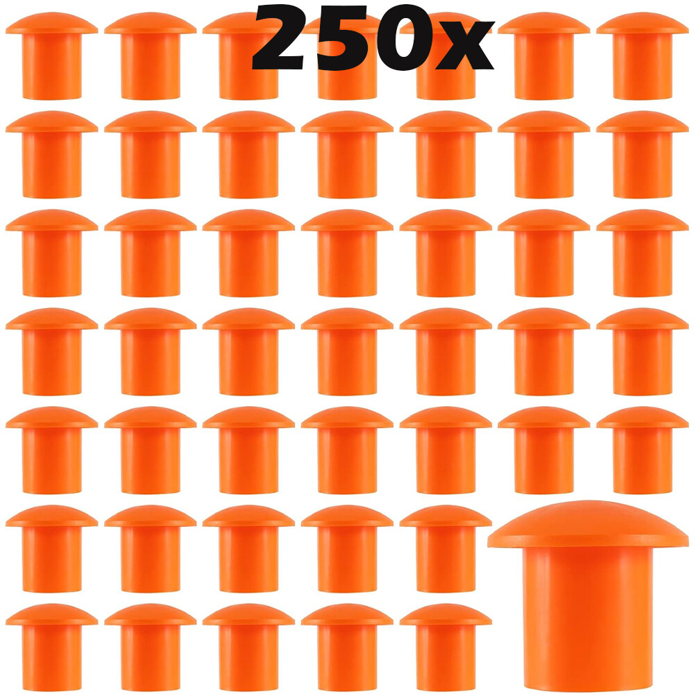 250pcs Rebar Mushroom Safety Caps | For Rebar #3 to #8 | Concrete Stakes
