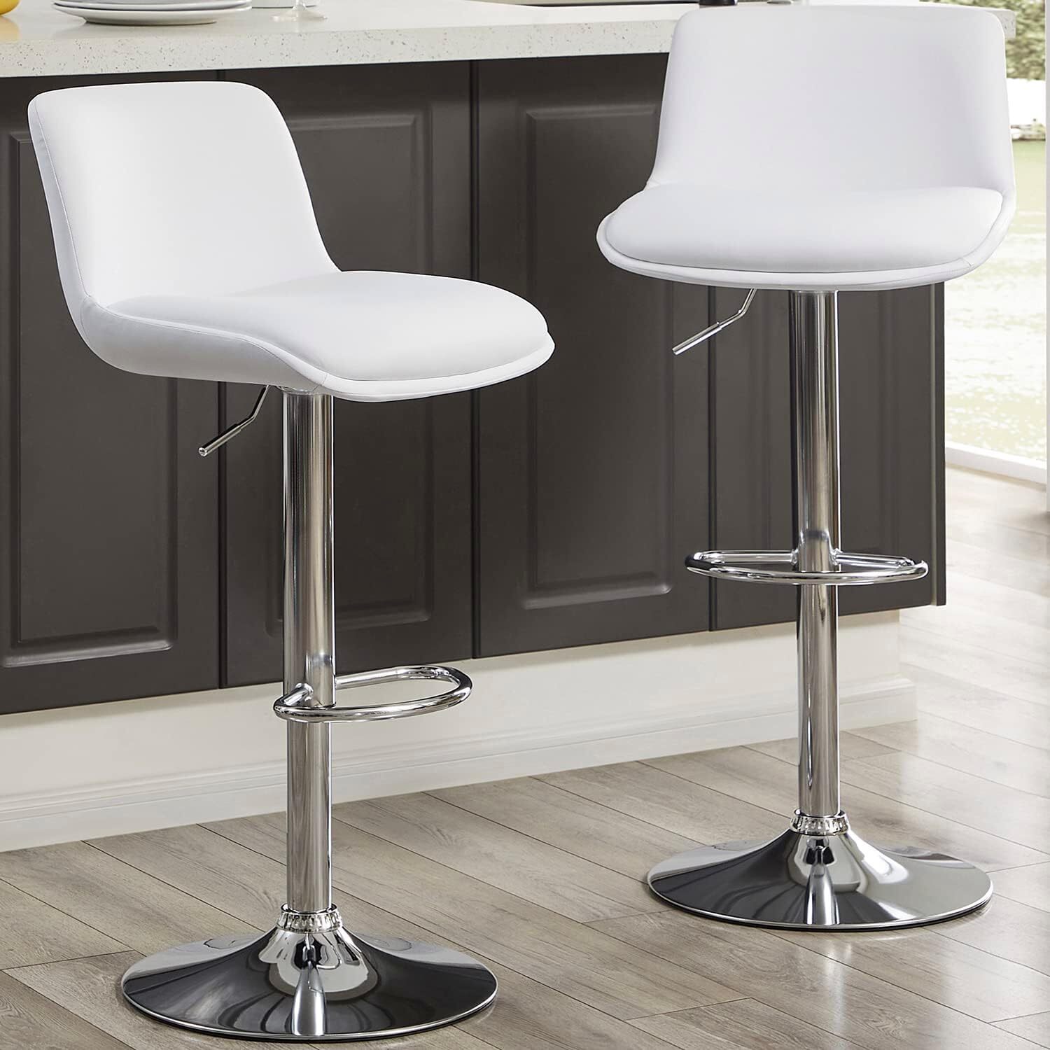 MINCETA Bar Stools,Modern Upholstered Swivel Stool,Adjustable Height 24" to 34".
