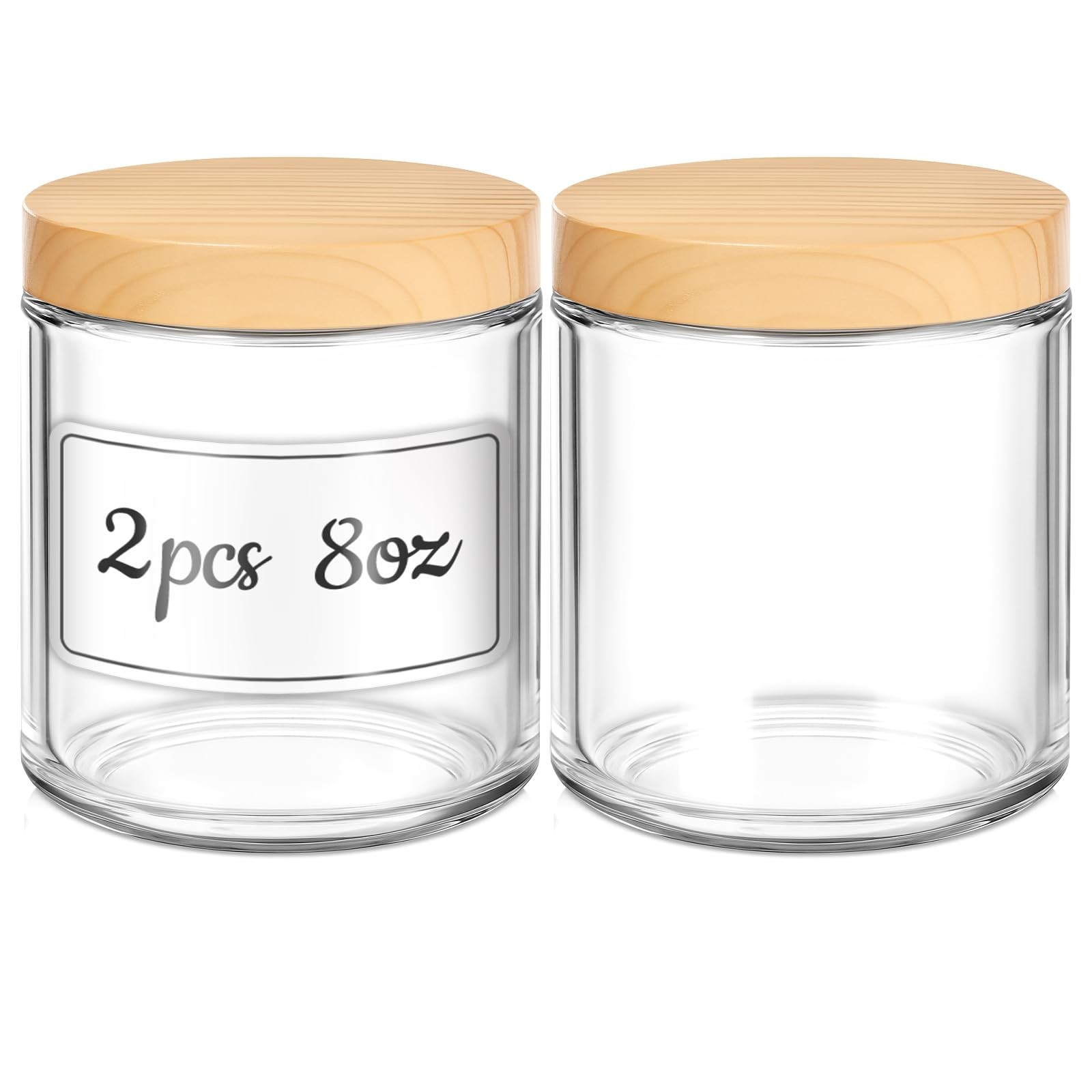 8 OZ Glass Jars with Lids, 2 Pcs Candle Jars with Plastic Woodgrain Lids & In...