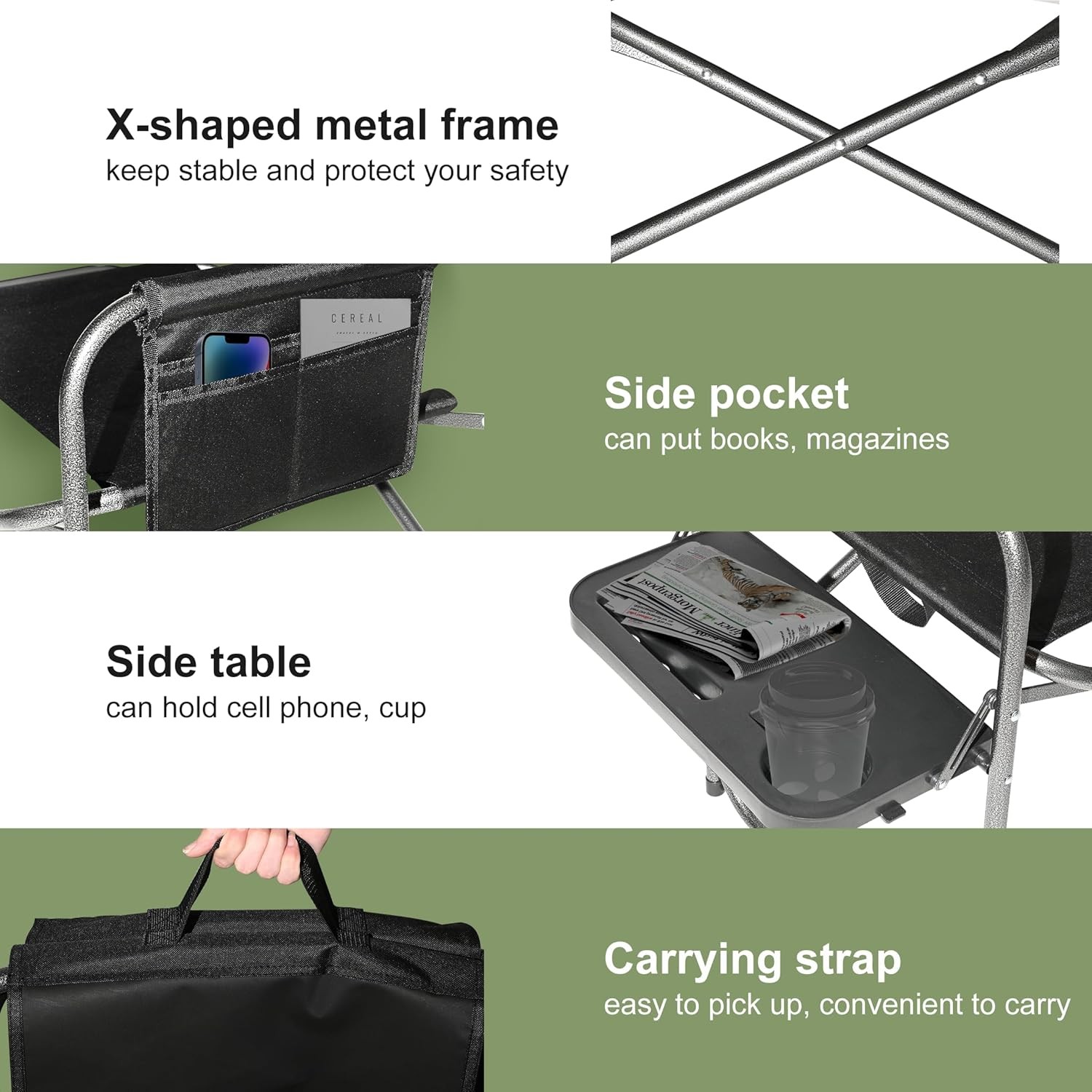 Camping Directors Chair Lightweight Oversized Portable Folding Chair W/ Side