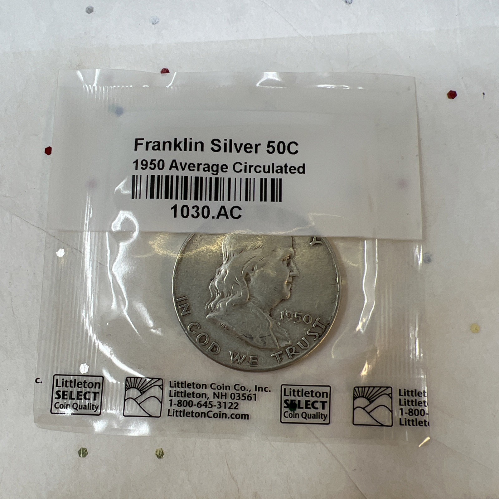 1950 Franklin Silver 1/2 Dollar Average Circulated Littleton Coin Packing