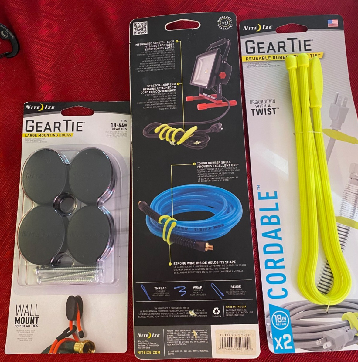Nite Ize - 4 18" Gear Tie with Large Mounting Dock Set