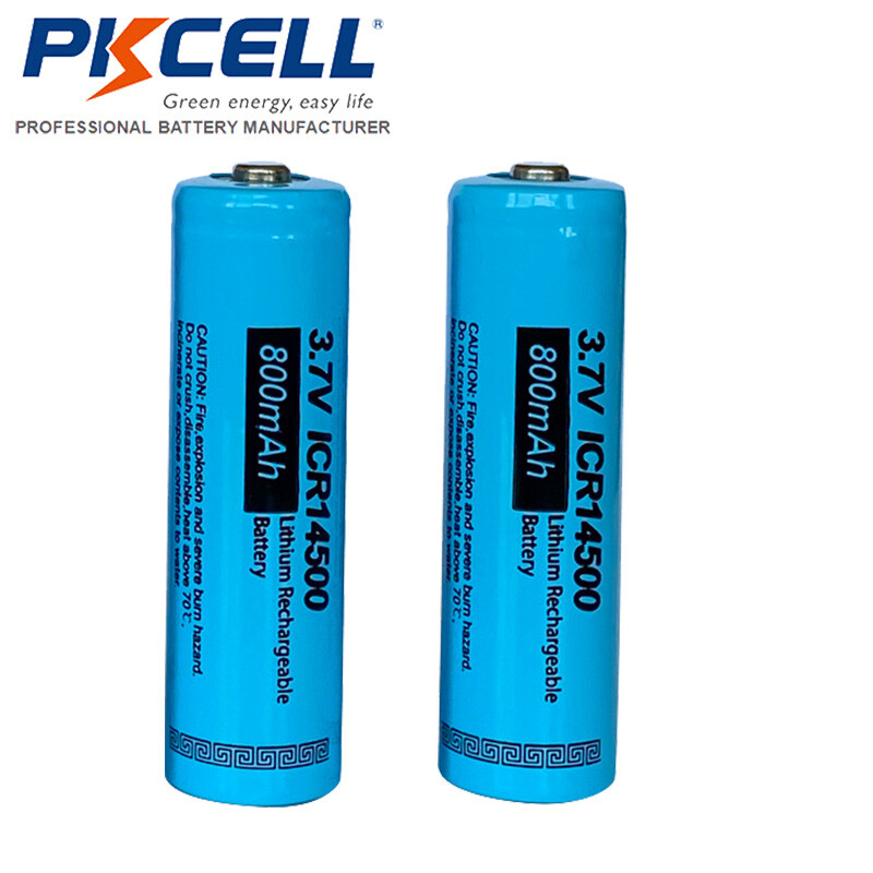 2x Rechargeable AA Batteries 14500 800mAh 3.7V Li-ion Button Top for Solar Lamp