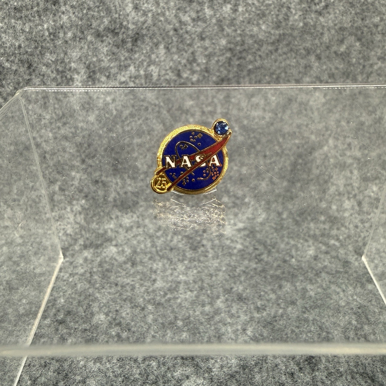 Vintage NASA 25 Year Service Pin Gold Blue Stone Collectible Space