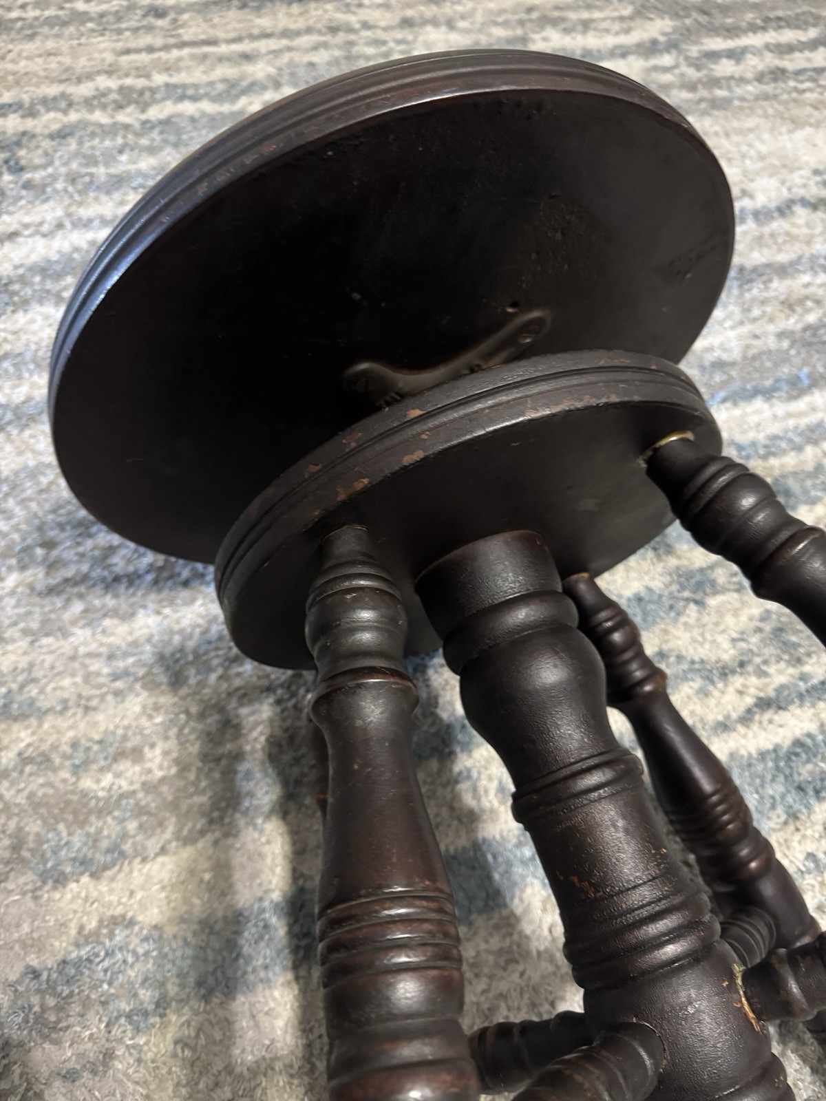 Antique Victorian Piano Stool Adjustable Wood Glass Ball Claw Feet Round Seat