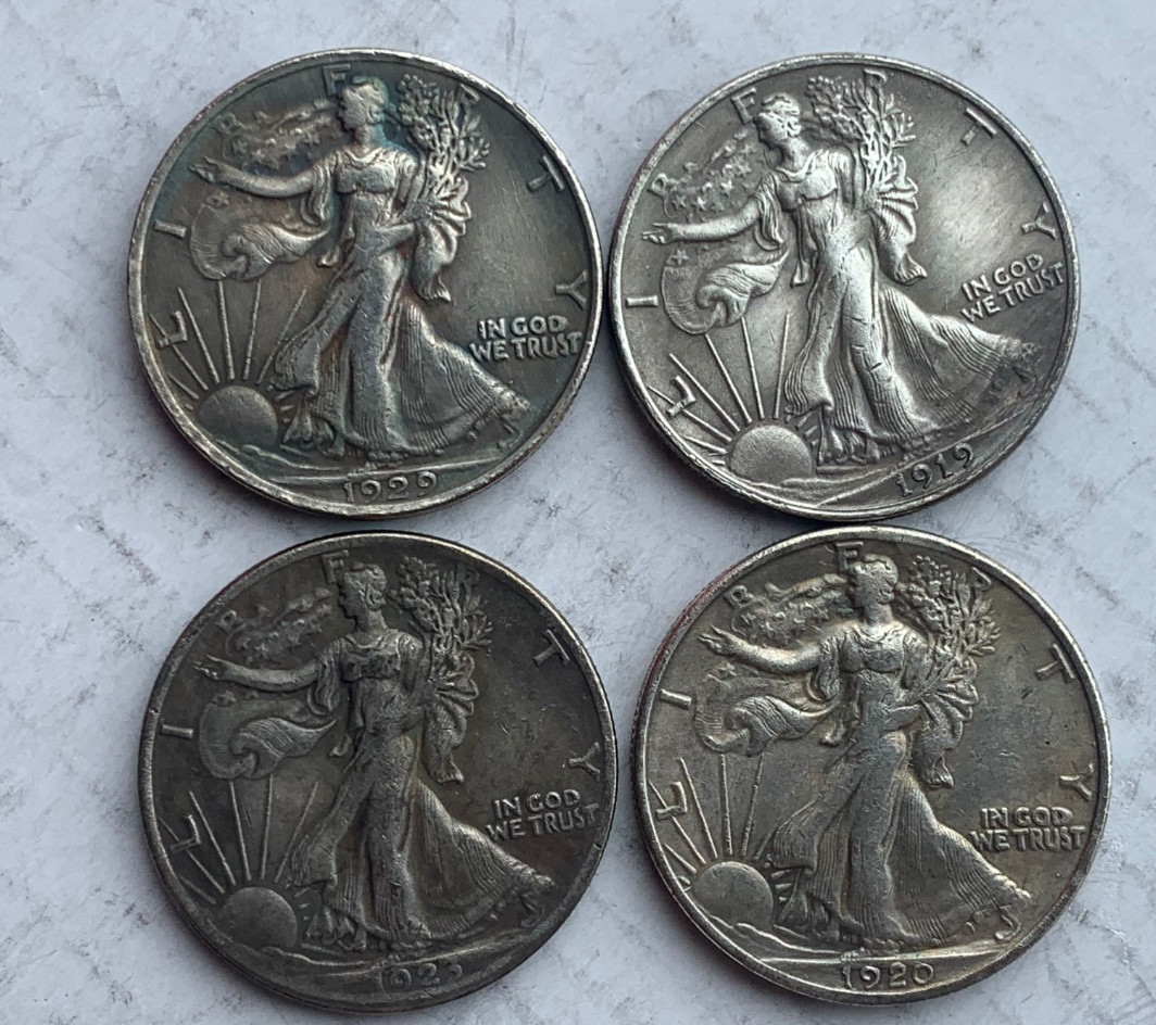 Bulk Lot of 4 1919-1929-S Half Dollar Walking Statue of Liberty Silver Coin