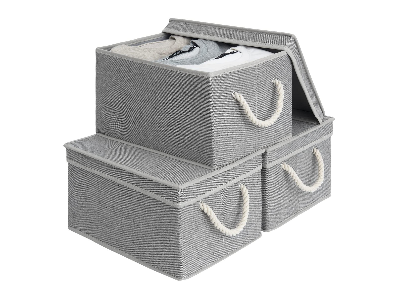 Storage Bins with Lids, Decorative Storage Boxes with Lid and Soft Rope Handl...