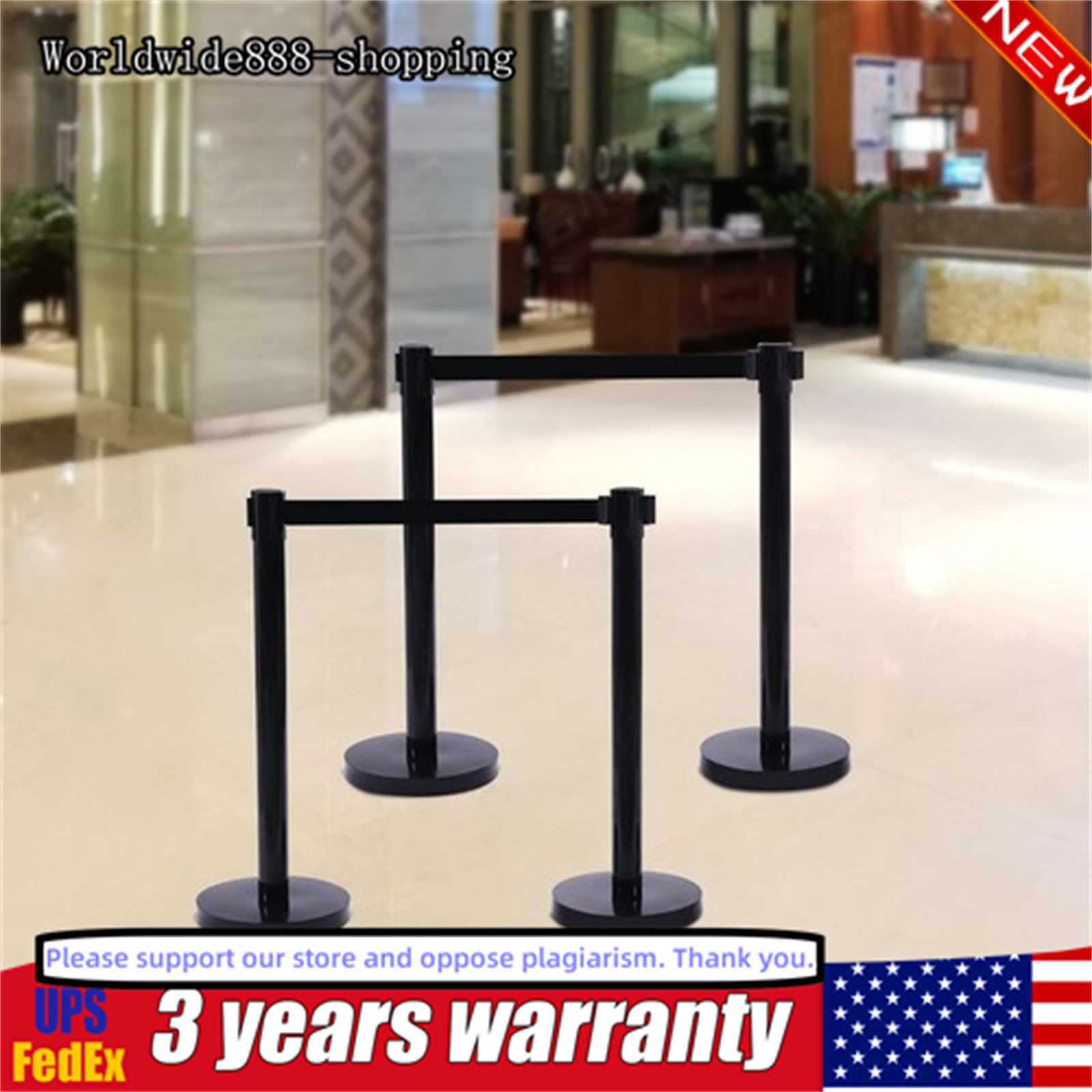 4PCS Crowd Control Stanchion Set Black Isolation Column 201 Stainless Steel Post