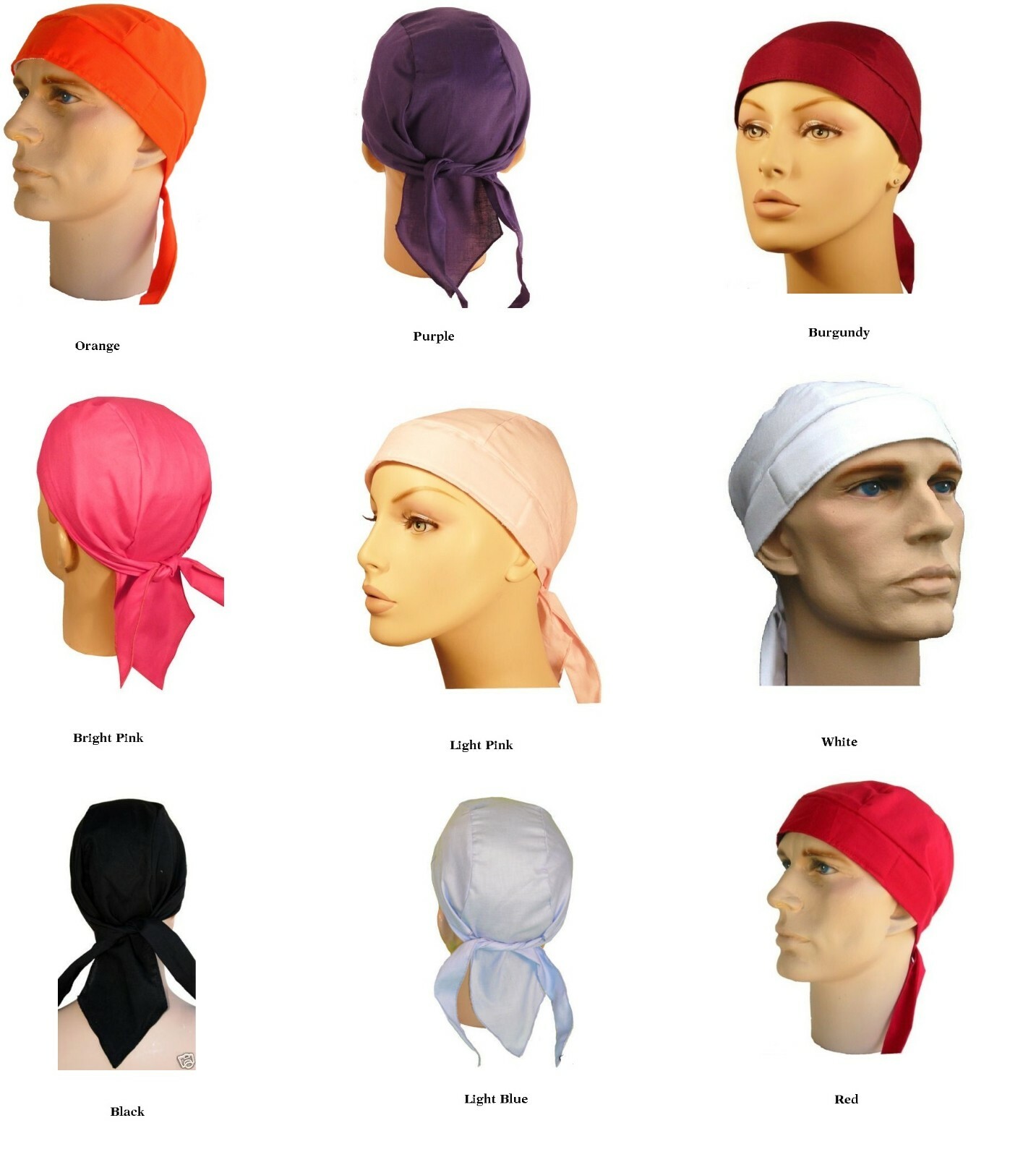 Motorcycle Skull Cap Solid Colors Biker Du Doo Rag Head Wrap