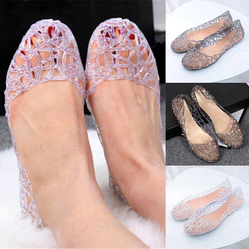 Jelly Shoes Women Beach Sandals Ladies Slip On Summer Flats Hollow Out Crystal