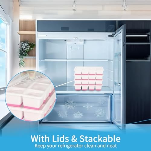 Large Ice Cube Trays with Lid, 2 Pack Stackable Silicone Ice Cube Molds for