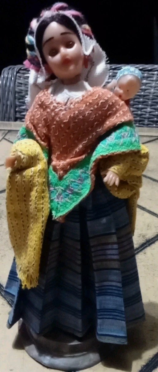 Vintage Peruvian folk art Doll Mother & Baby Handmade Clothing 10.5"