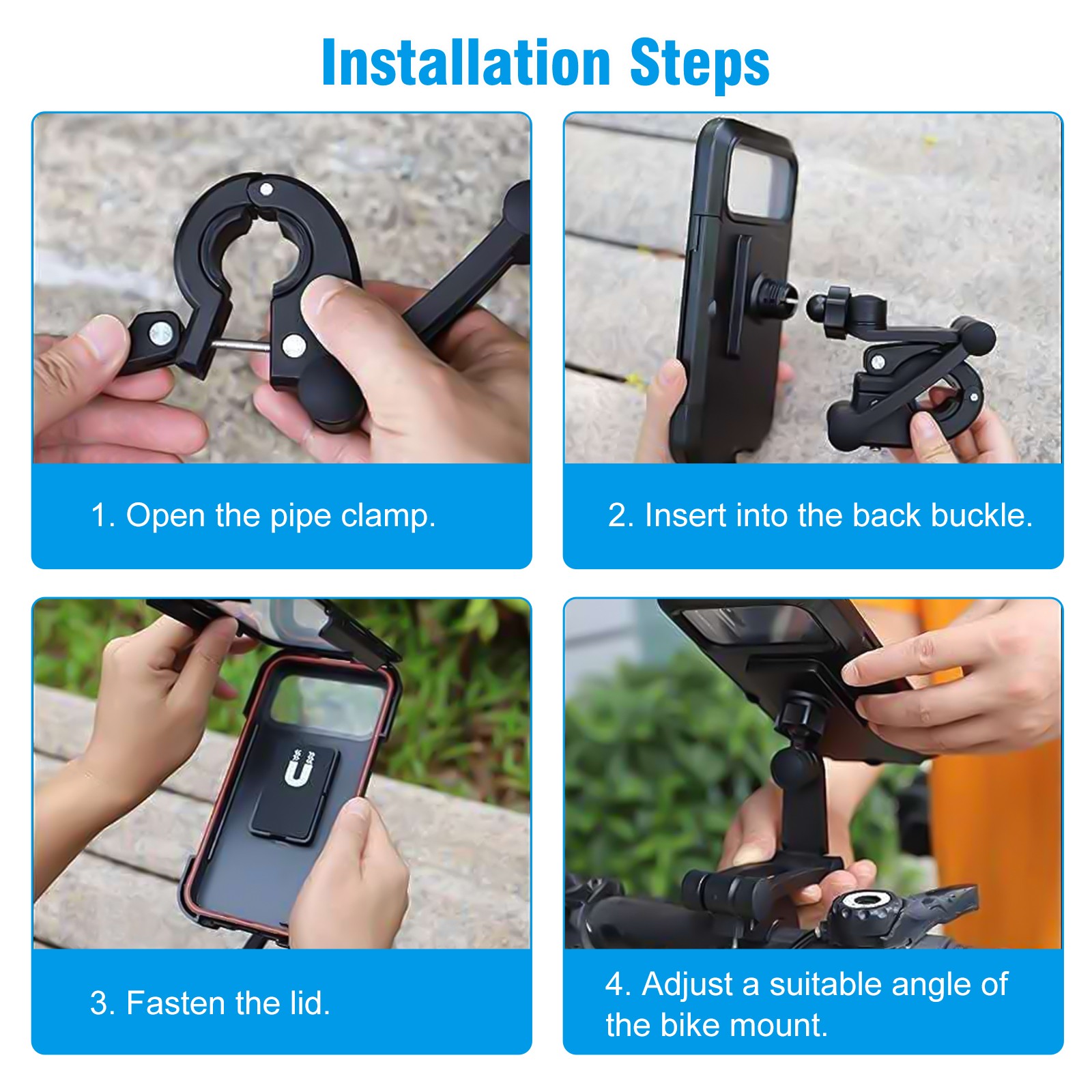 Motorcycle Bicycle Phone Mount Waterproof Case 360° Rotatable Handlebar Holder