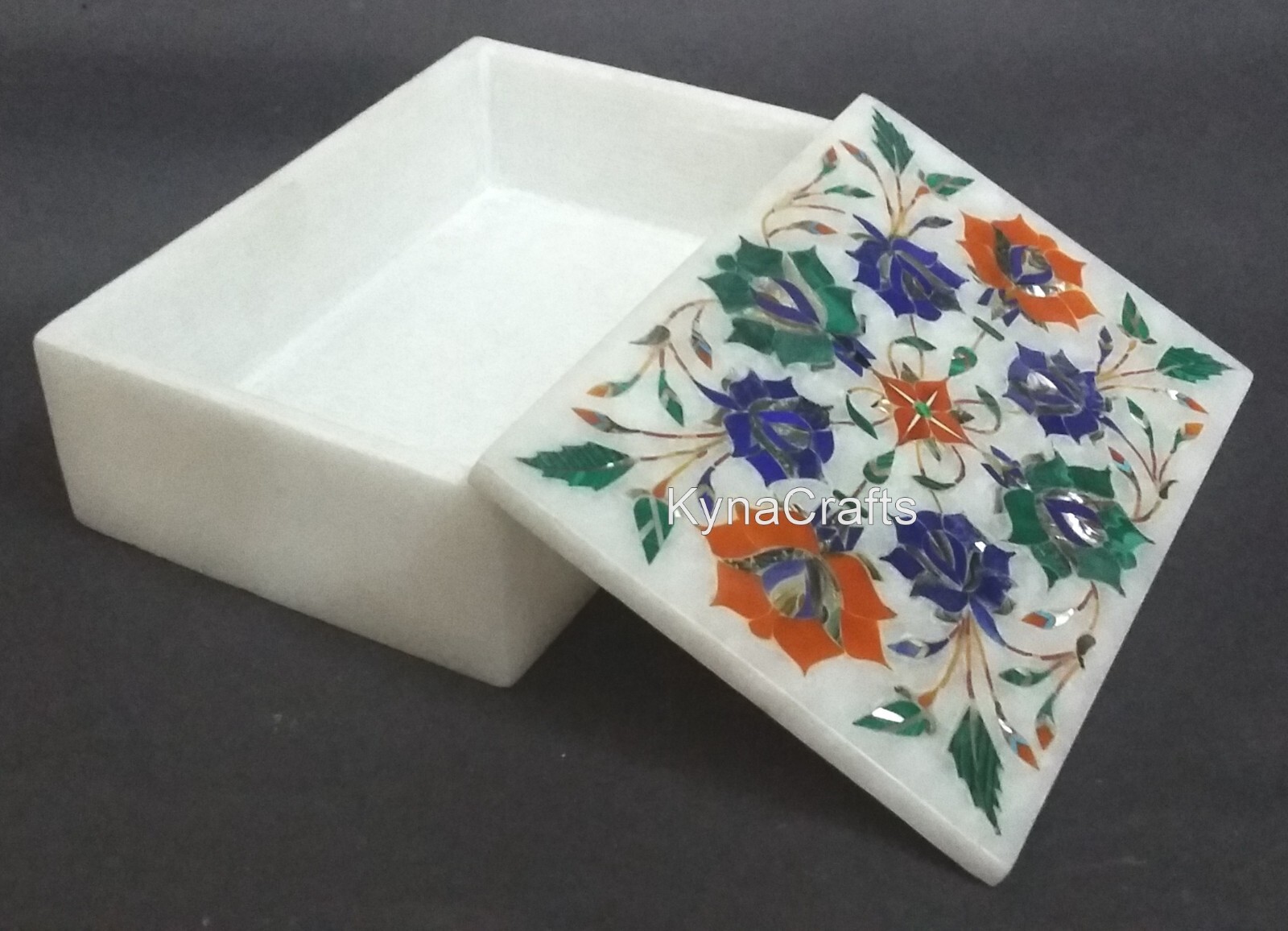 6 x 4 Inches Marble Necklace Box Multicolo Stone Inlay Work Jewelry Box for Wife