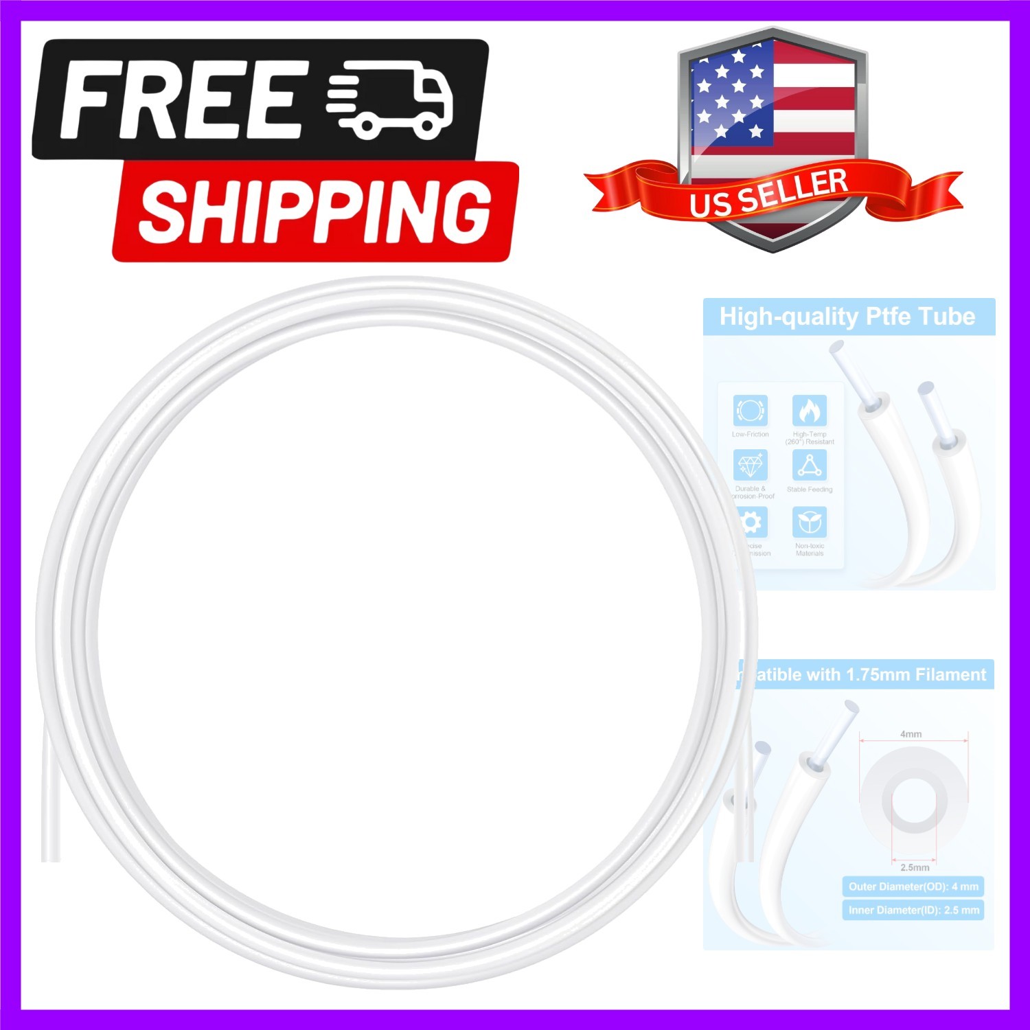 16.4ft  PTFE Tube for 1.75mm Filament - High Temp Stability & Performance