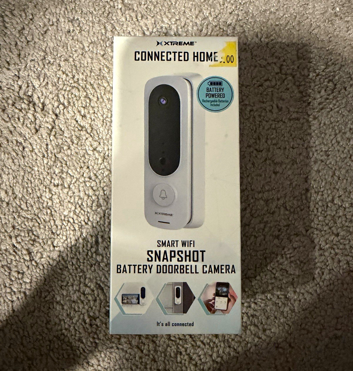 Xtreme Smart WiFi Snapshot Battery Video Doorbell Camera, Wireless, White/Black