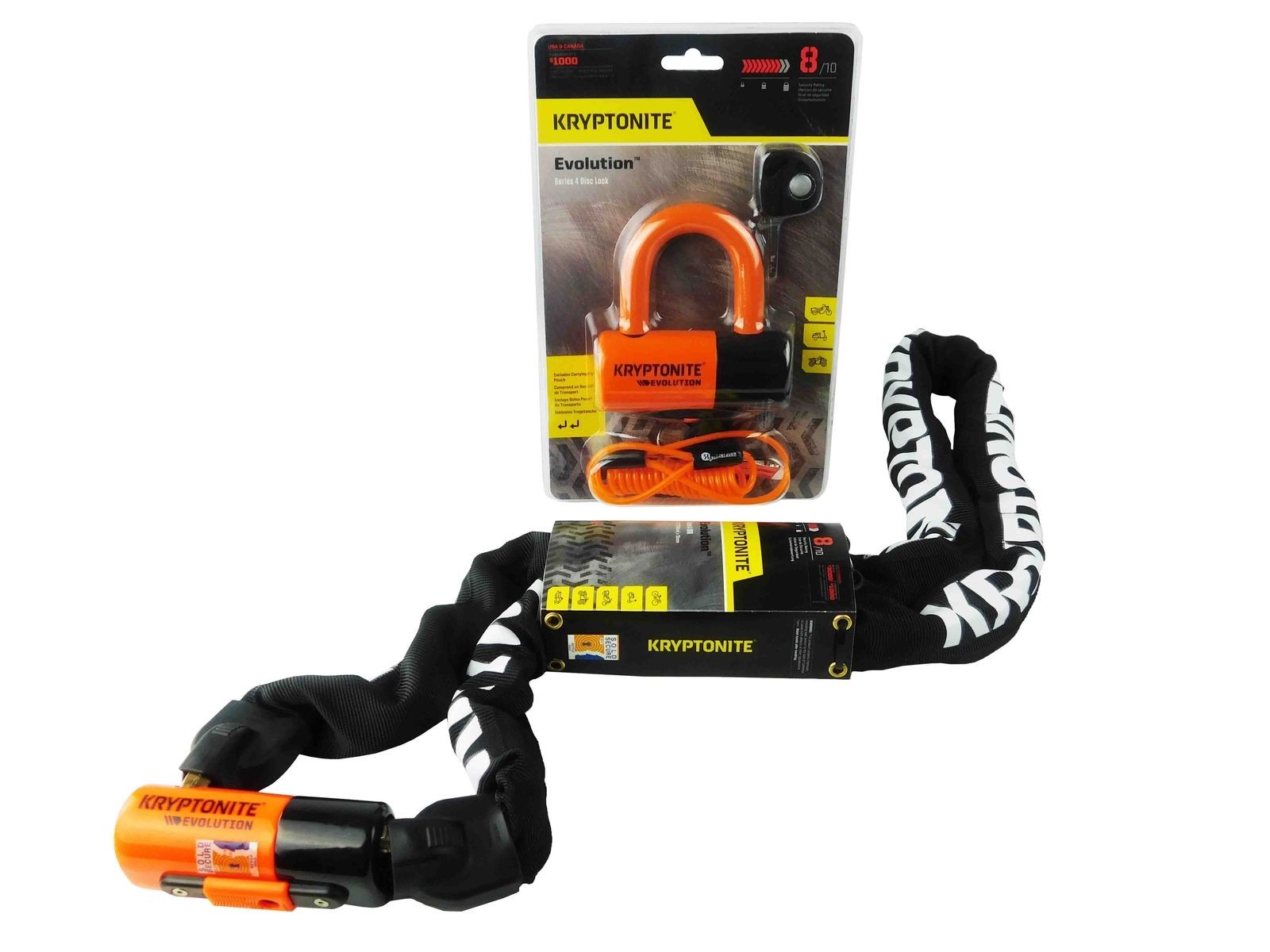 Kryptonite Evolution Series 4 Disc Lock Orange w/ 1016 5.25 ft Integrated Chain
