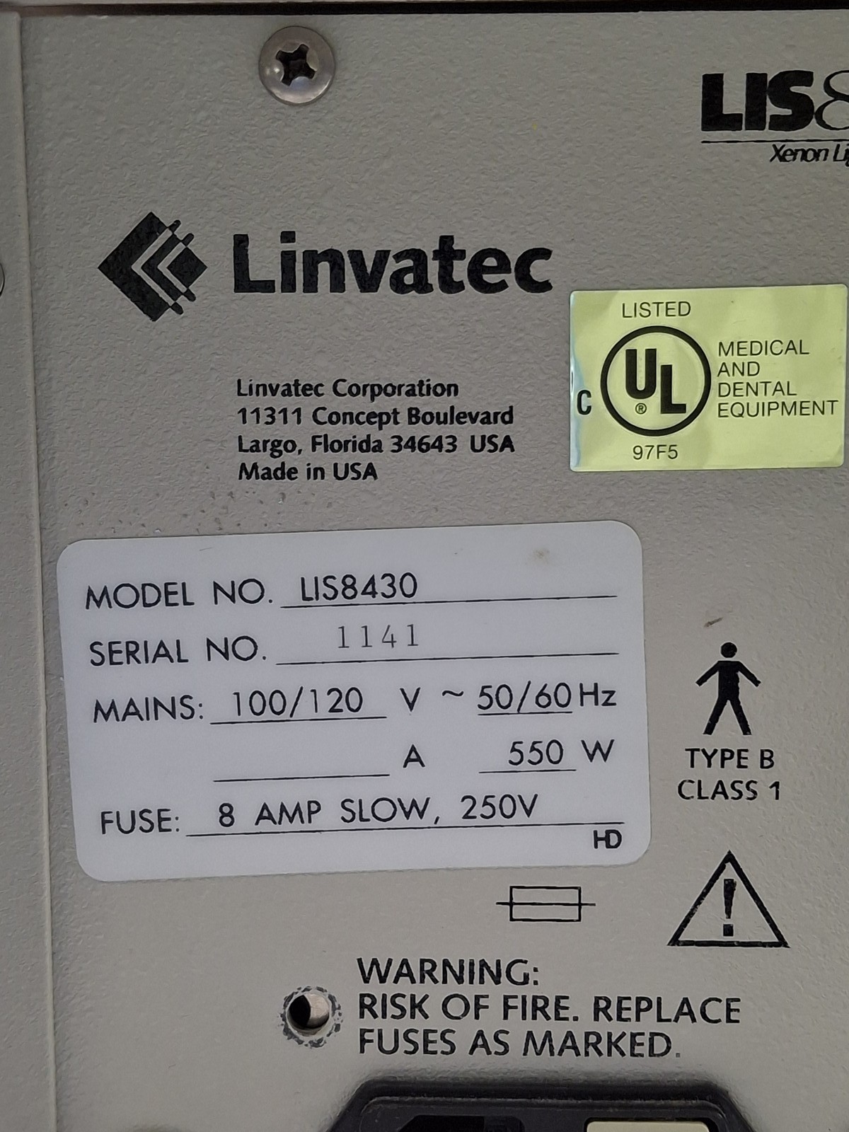 Linvatec LIS8430 Xenon Light Source