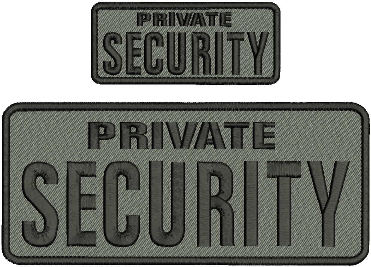 Private Security Embroidery Patch 4x10 And 2x5 VELCR@ On Back Black On Gray