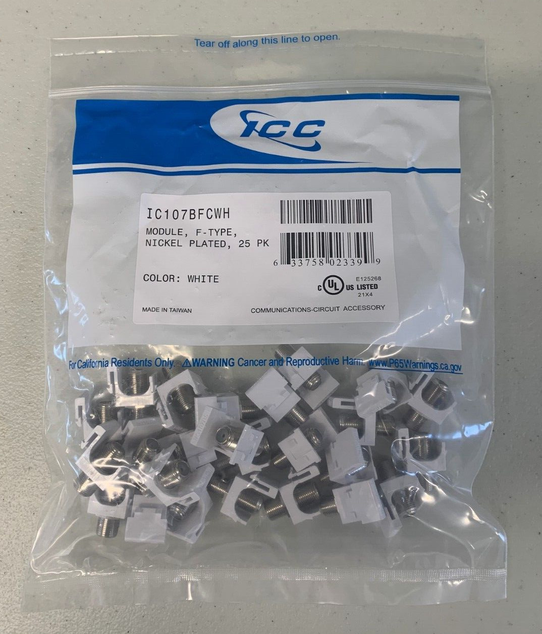 ICC IC107BFCWH Module, F-Type Nickel Plated 2Ghz, 25Pk white