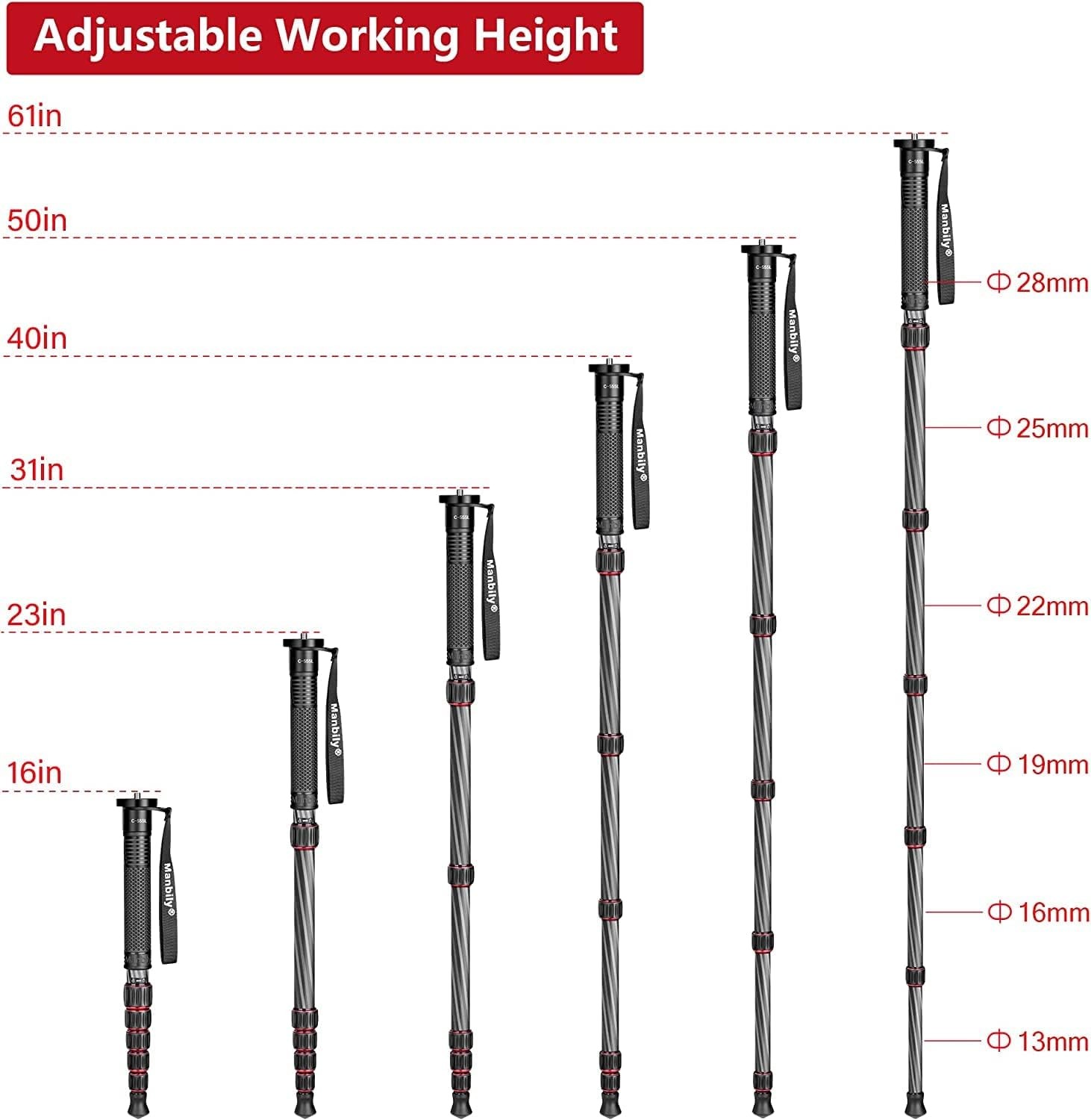 Manbily Portable Monopod Lightweight Portable Monopod 6-Section Camera Stand US