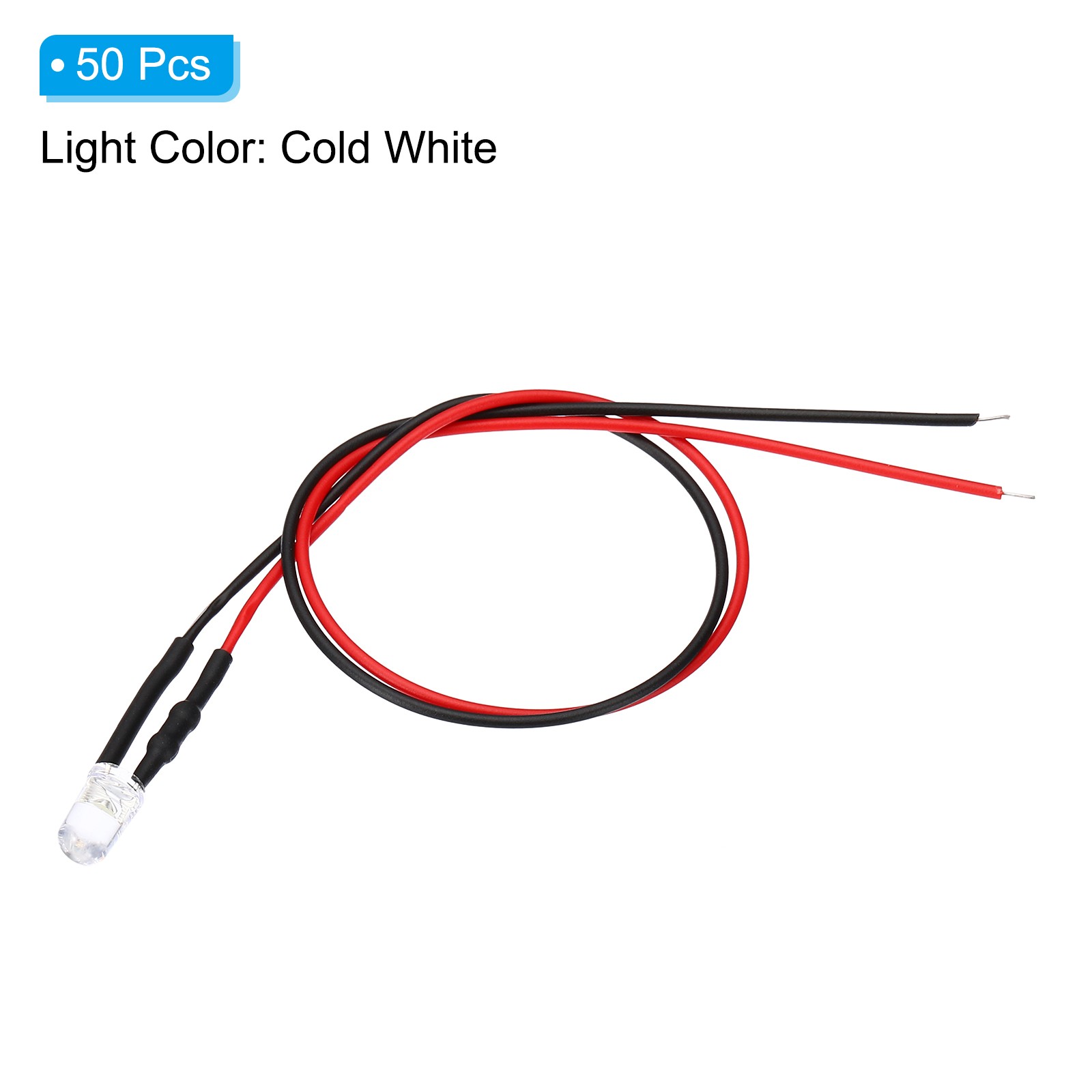 5mm LED Diode Light, 50 Pcs 9-12V DC Pre Wired Mini LED Lights, Cold White