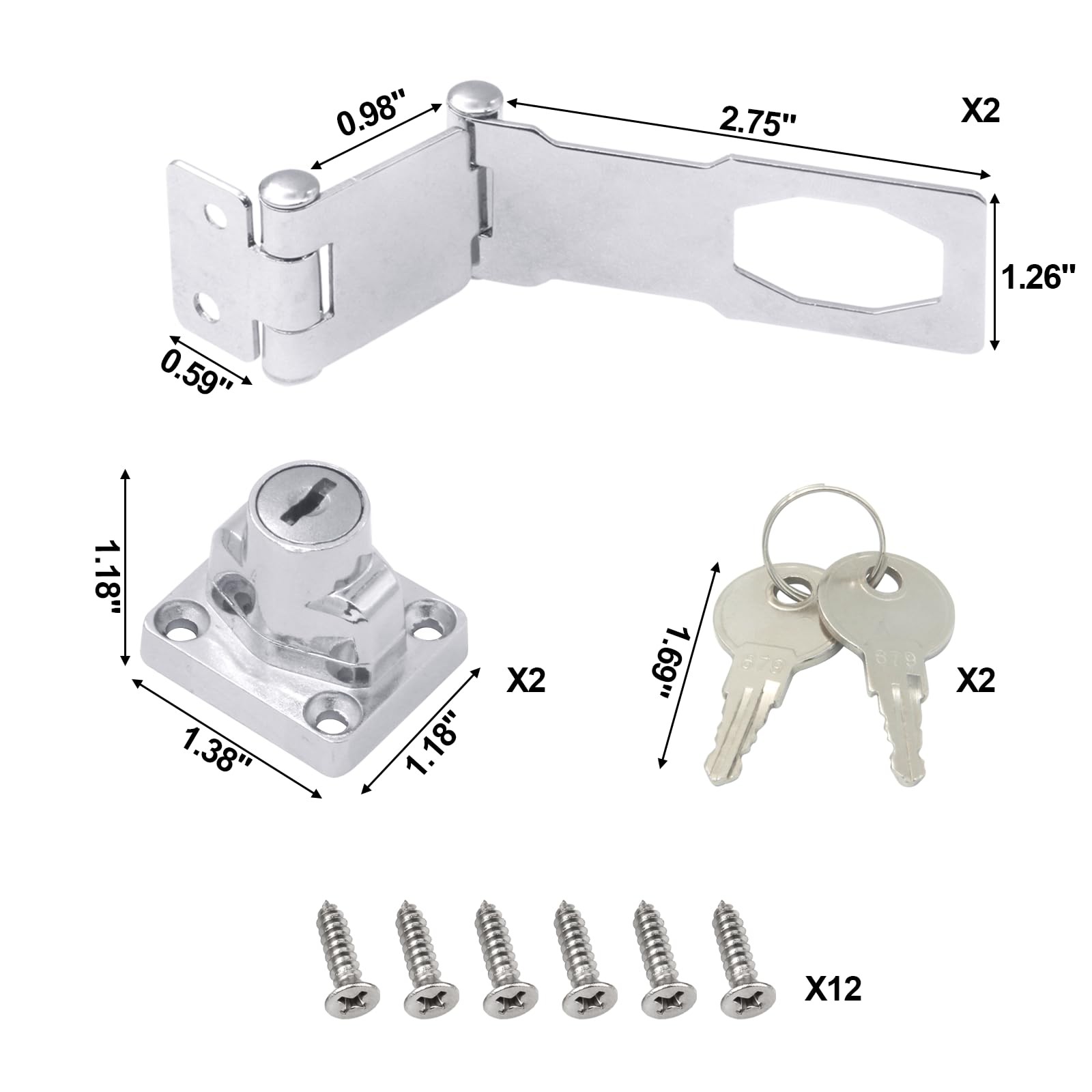 2 Pack Door Lock Hasp Latchs, Collapsible Solid 304 Stainless Steel File Cabi...