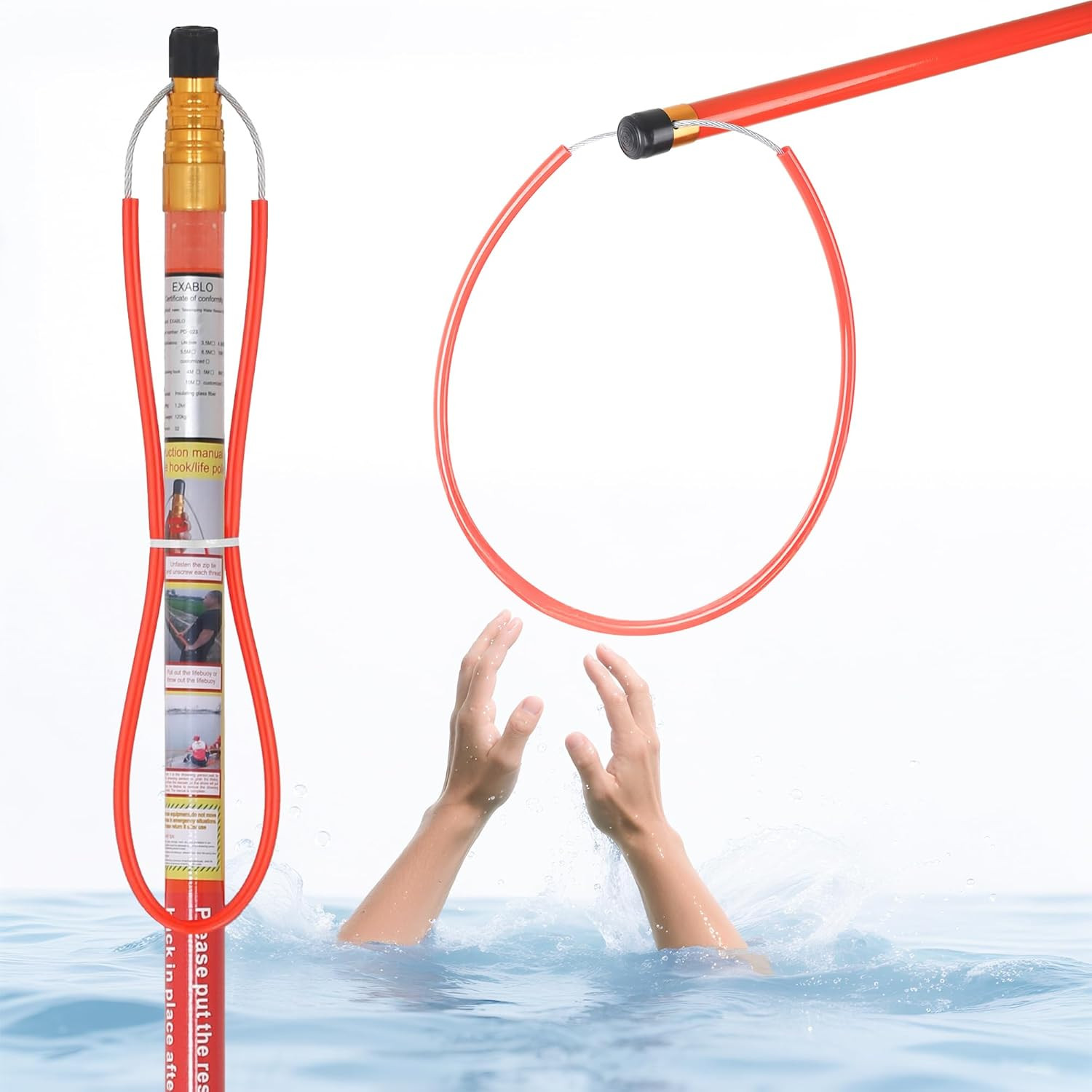 Water Safety Pole,Pool Rescue Hook,Fiberglass Pool Safety Pole,4-15Ft Telescopic