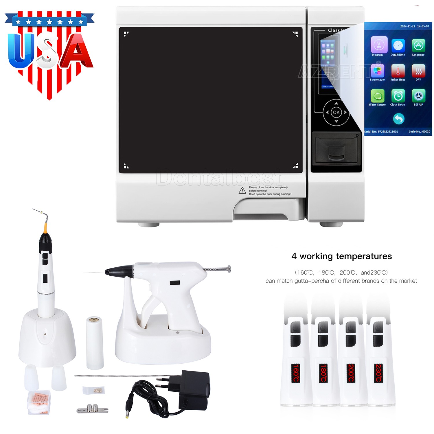Dental Autoclave Steam Sterilizer Medical Drying Printer / Gutta Percha Gun +Pen