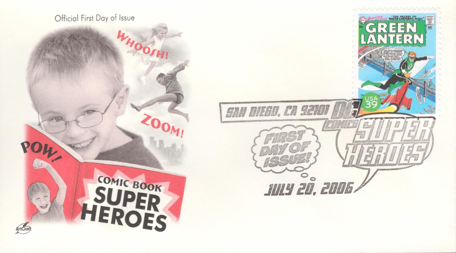 2006 First Day of Issue - DC Comic Heros - Green Lantern - Art Craft Cachet