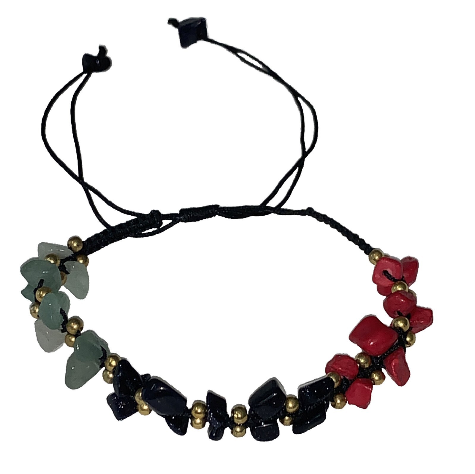 Tiger Smile Natural Stones Adjustable Bracelet Pan African Red Black Green