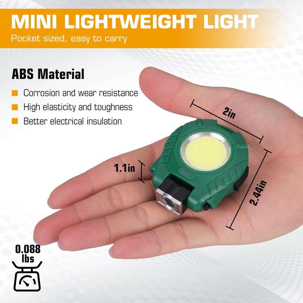 EverBrite 2 Pack COB Keychain Work Light Waterproof 6 Modes for Camping Green US
