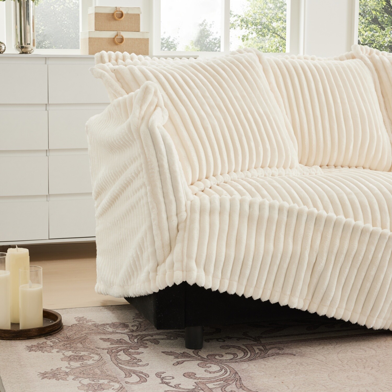 Single Sofa Corduroy Upholstered Armless Sofa Living Room Furniture w/ Pillows