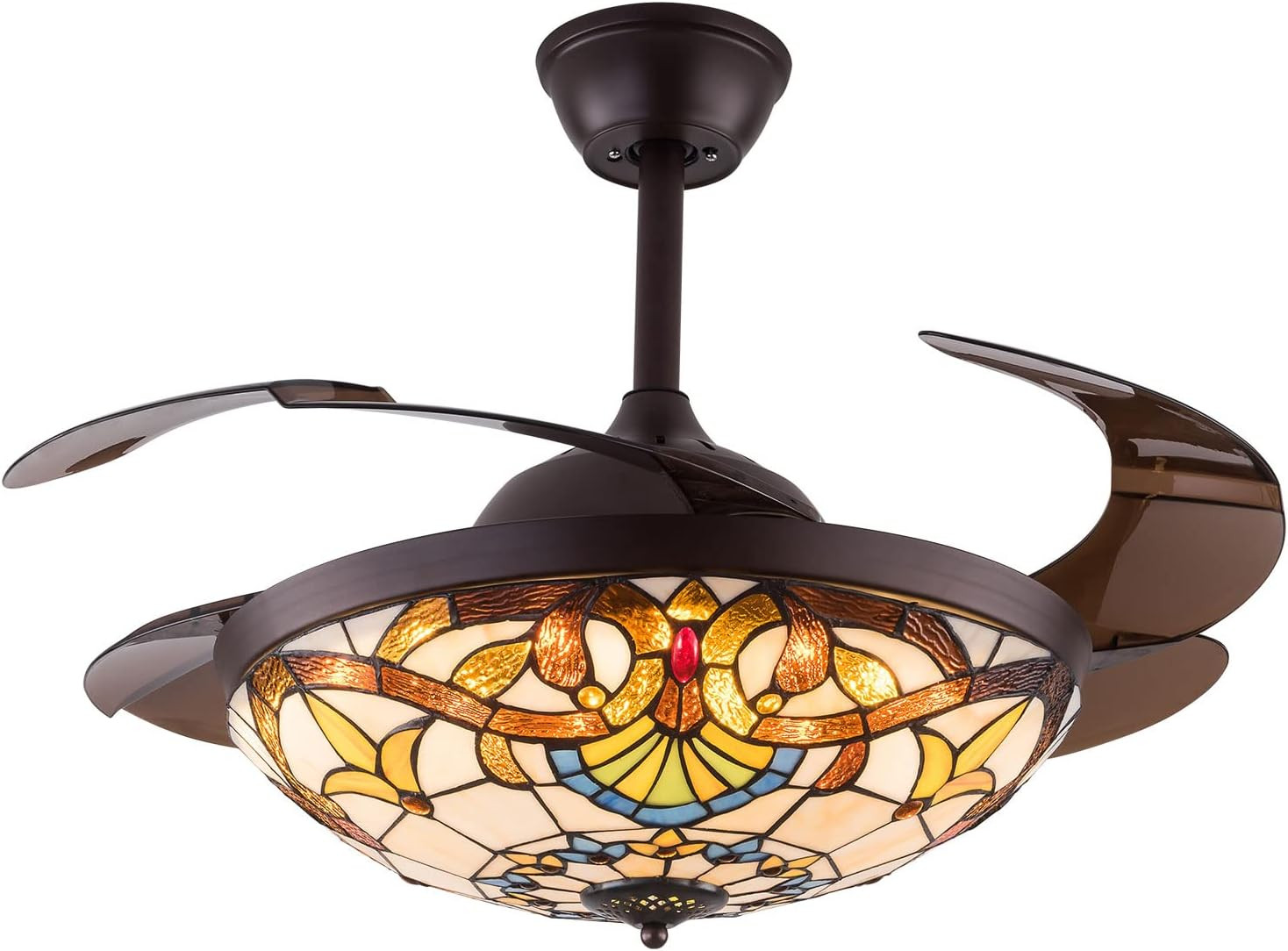 42" Ceiling Fan LED Light, Chandelier Lamp Retractable, 3 Color 3 Speed Ceiling