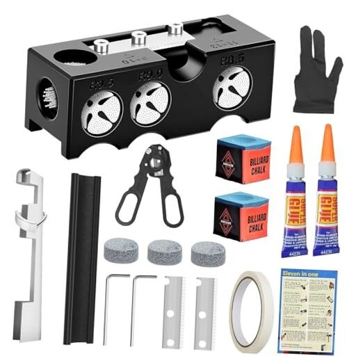 11-in-1 Billiards Pool Cue Tip Shaper, Pool Cue Repair Kit, Pool Stick Plastic