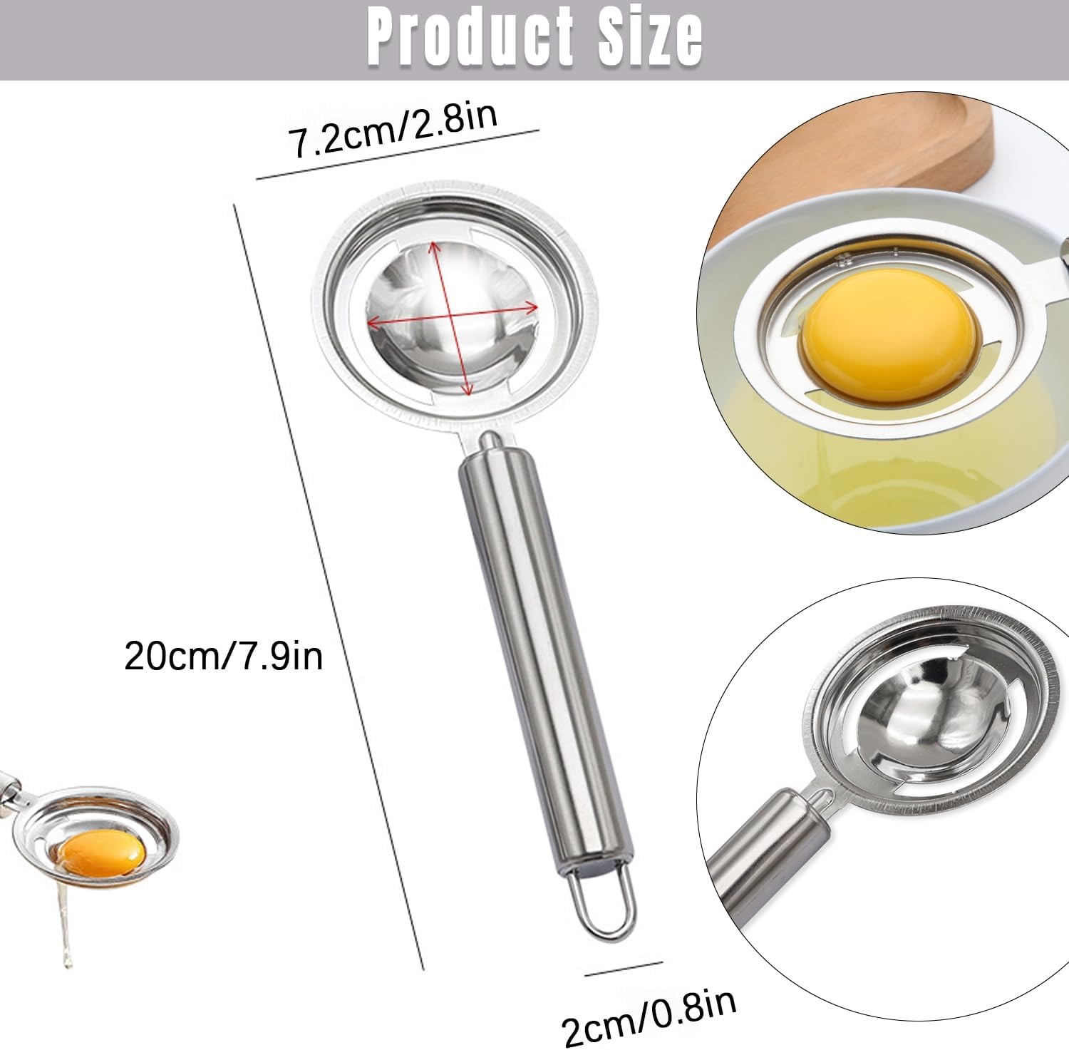 Egg Separator,Stainless Steel Yolk White Separation Tool Silver