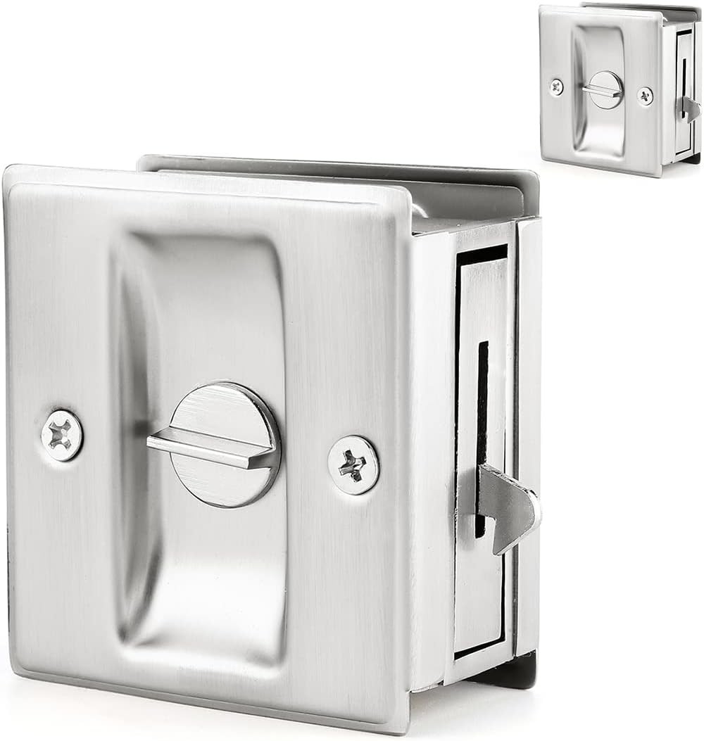 HOMOTEK 2 Pack Privacy Pocket Door Lock Hardware with 2 Pack, Brushed Nickel