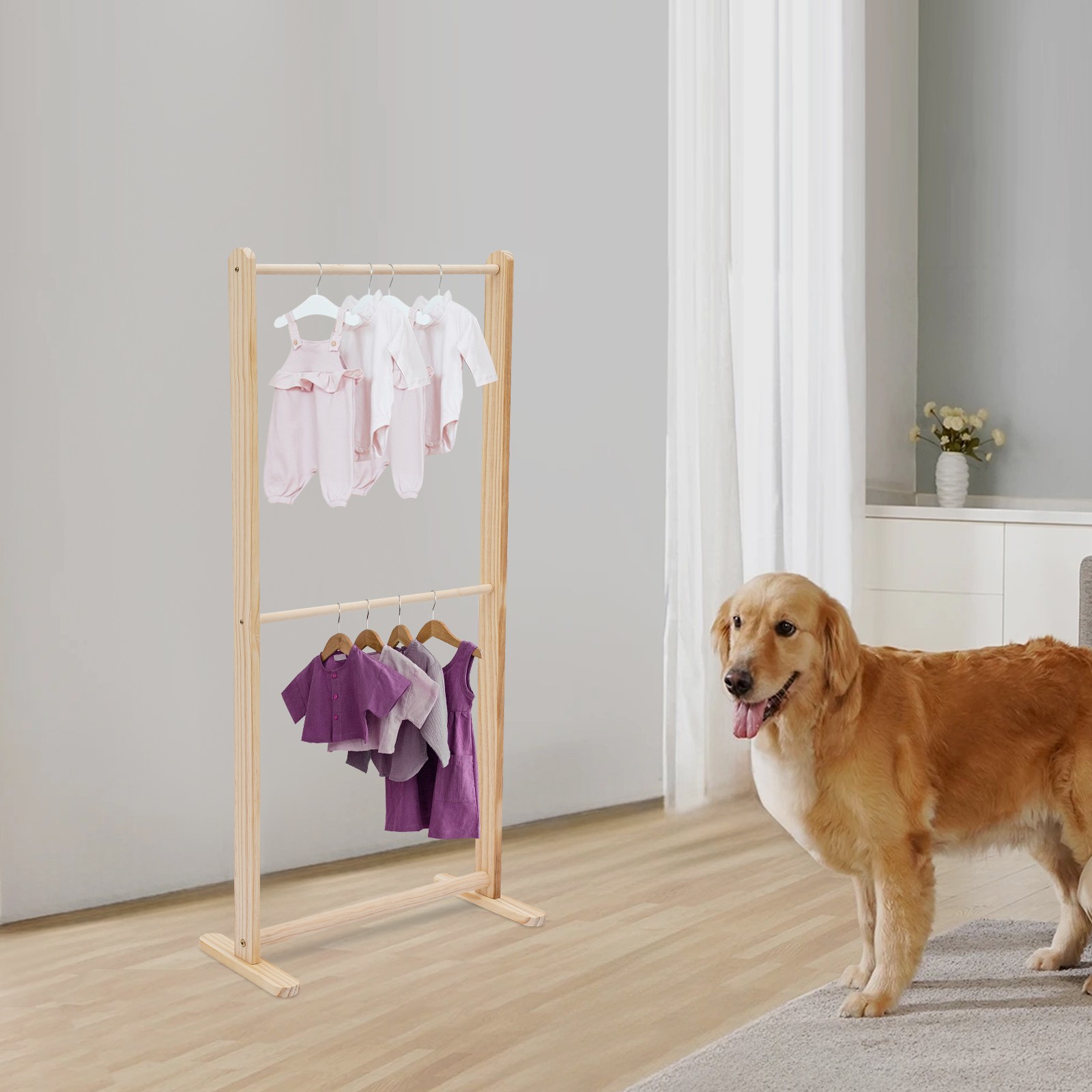 2 Tiers Pet Clothing Display Stand Dog Clothes Storage Rack Cat Garment Stand