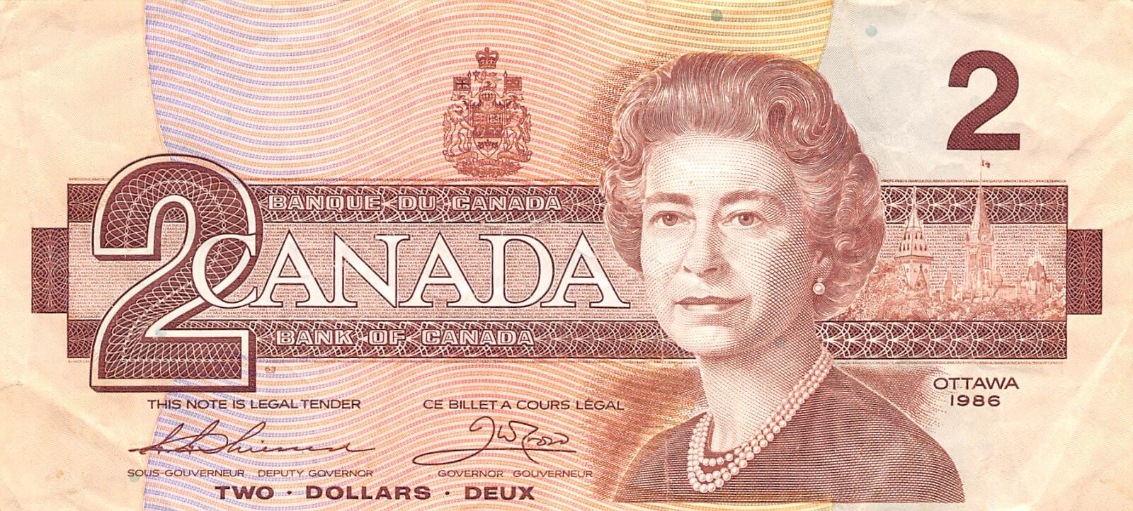 Canada  $2  1986  Series  CBA  Que. II  Plate 63  Circulated Banknote N #17