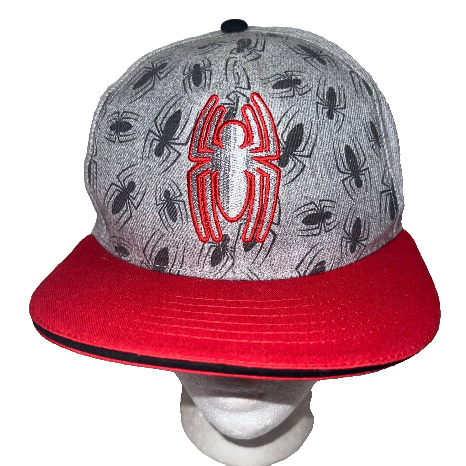 Marvel Spiderman Gray Shiny Spider Hat Cap Red Bill,Black Spiders Snapback Youth