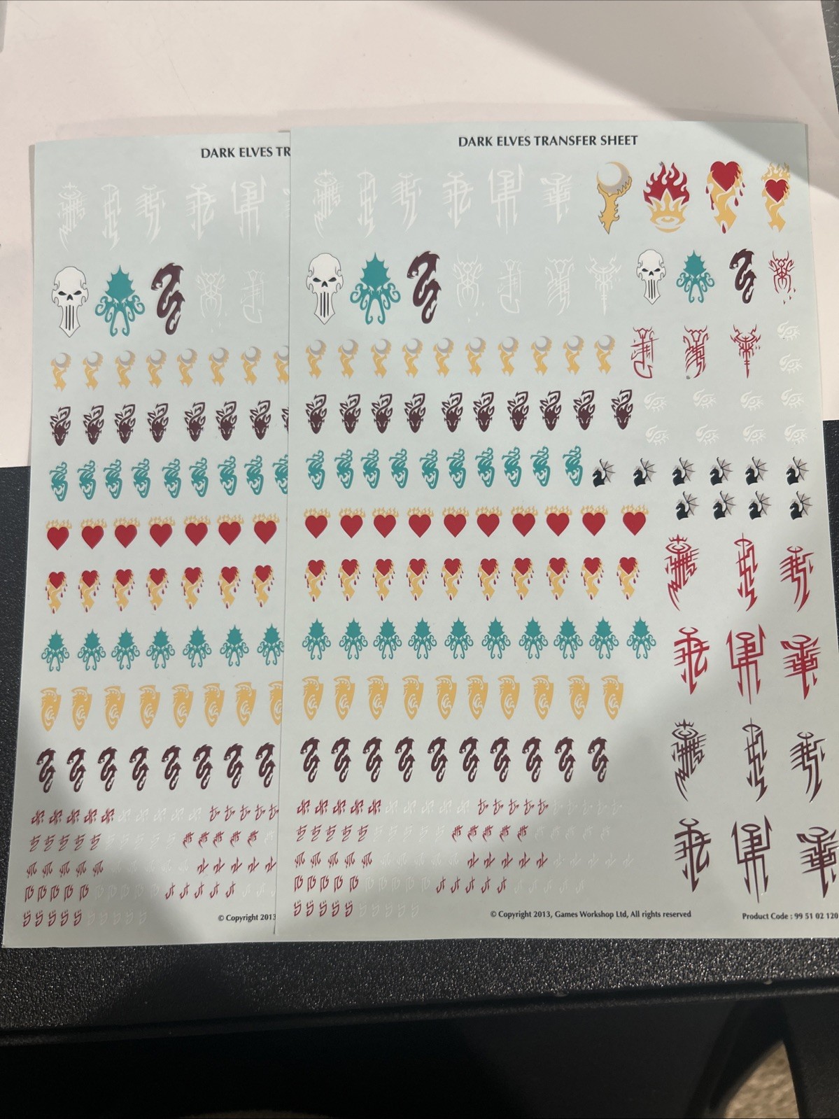 2 Warhammer Fantasy Dark Elves / Daughters of Khaine transfer sheet -PACK OF TWO