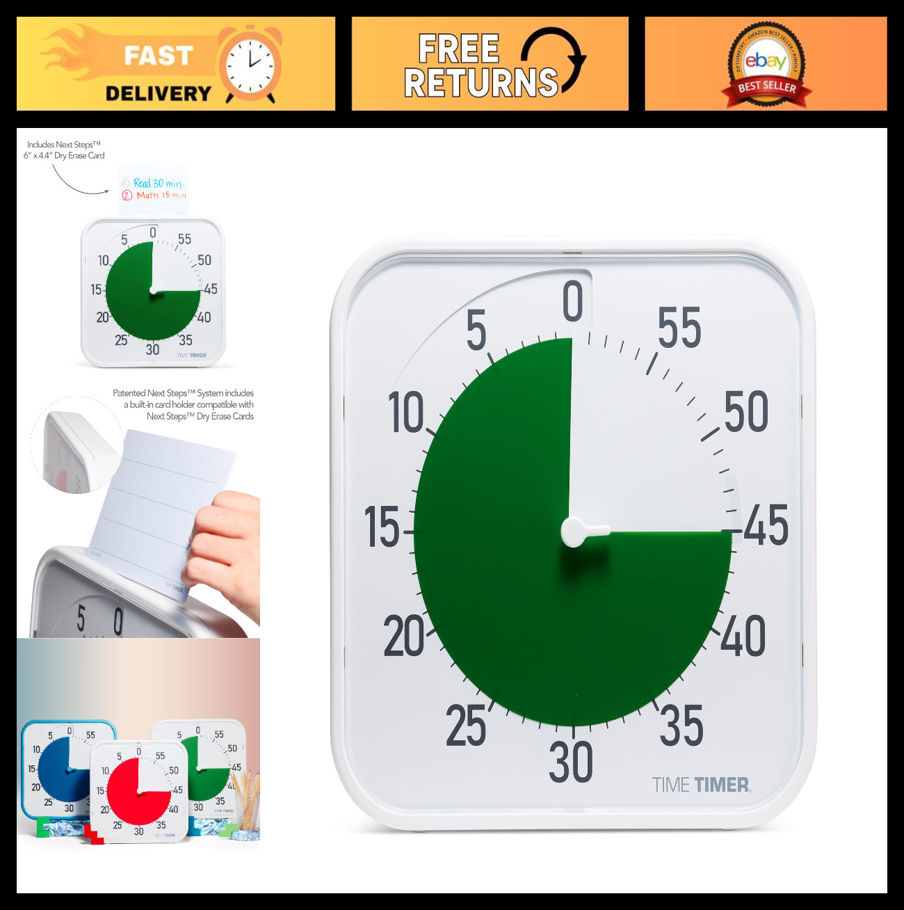 12" Visual Countdown Timer - 60-Minute Silent Timer for Classroom, ADHD, Autism,