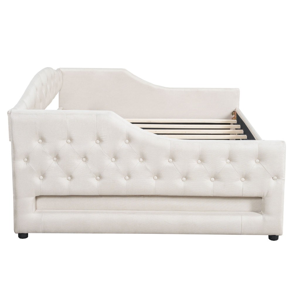 Upholstered Bed with LED Strip Lighting and Casters, Featuring Foam Padding