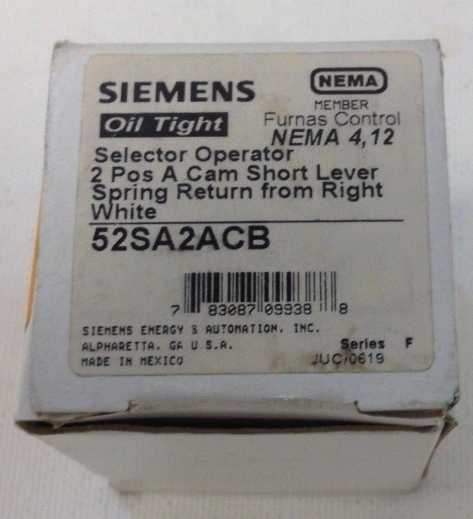 Siemens 52SA2ACB Heavy Duty Selector Switch, Water and Oil Tight, 2 Positions