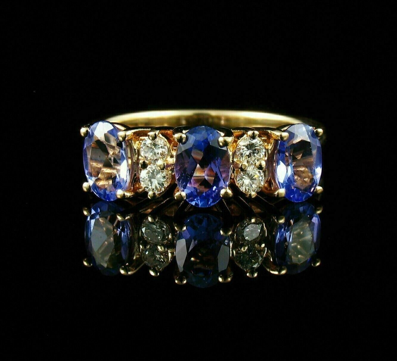 4Ct Oval Cut Tanzanite & Diamond Wedding Engagement Ring 14K Yellow Gold Finish
