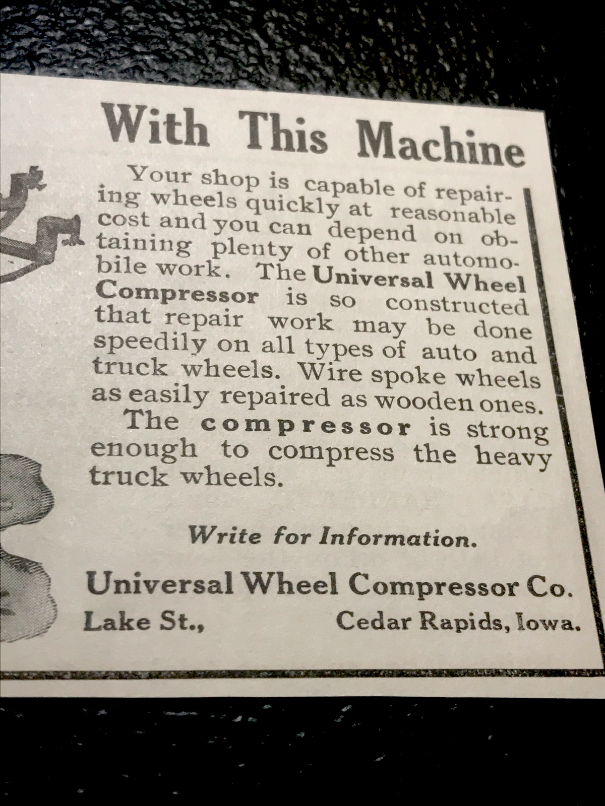 1919 Universal Wheel Compressor Blacksmith Advertising - Cedar Rapids - Iowa